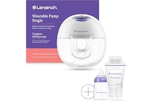Lansinoh Wearable Electric Breast Pump Bundle - 4 Pumping Modes, 9 Suction Levels - Hands Free Portable & Quiet Pumping- LED Display - Includes 25 Breast Milk Storage Bags + Feeding Bottle (1 Pumps)