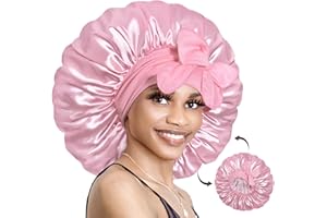 BONNET QUEEN Reversible Satin Bonnet for Sleeping Adjustable Silk Hair Cap for Women Night Head Wrap for Curly Long Braid Tresse Wigs, Pink