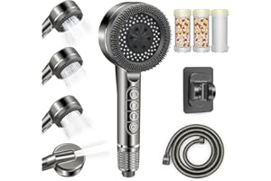 REETEE Soffione Doccia ad Alta Pressione, Doccino per Doccia con Filtro, 5 Modalità Spray Soffione Doccia Anticalcare, Shower Head con 1.5 M Tubo (grigio)
