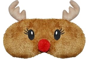 Mezeic Sleep Mask Christmas Antler Eye Masks Soft Plush Cute Cartoon Blindfold Funny Animal Eye Cover for Girls Kids and Adult (Xmas Reindeer)