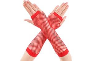 Telooco Gants Longs en Maille pour Femme Rouge Gants Sans Doigts Jupe Gants en Résille Vintage Manches en Maille Années 80 90 Accessoires de Costume de Cosplay pour Femmes Filles (Rouge)
