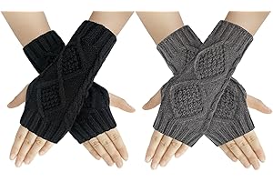 Chalier Fashion 2 paires demi doigts Gants Mitaines Gants Femme Hiver Tricotés Chaud Simples Elegants