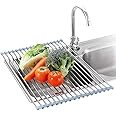 ND Roll Up Dish Drying Rack Over The Sink for Kitchen Sink 47x36 cm Drying Rack Folding Dish Drainer Mat Rolling Dish Rack Sink Rack Stainless Steel Kitchen Dry Rack