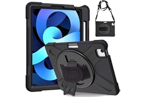Gerutek Custodia Cover iPad Air 5/Air 4 Gen, Cover iPad Pro 11 con [portamatite][supporto rotante 360/cinturino da polso][ tracolla regolabile] Cover per iPad Air 5, Nero