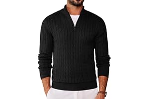 COOFANDY Herren Stehkragen Pullover Half Zip Langarm Slim Fit Rollkragenpullover Feinstrick Basic Polopullover Zopfmuste