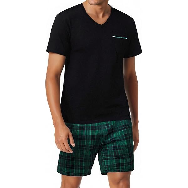 Pyjama Homme Été Court - Short Et T-Shirt Coton Élastique - Confortable Et Respirant - Design Contrasté