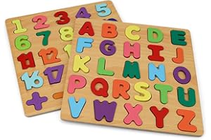 Puzzle Letras y Numeros Madera, LNSYSNS 2 Piezas Abecedario para Niños, Puzzle de Madera Alfabeto, Juegos Educativos Niños 2 Años, para Niños en Edad Preescolar, Educación Temprana Niño