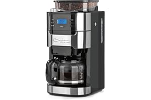 BARISTA KAFFEE & TECHNIK Barista Filterkaffeemaschine mit verstellbarem Mahlwerk & Glaskanne | Warmhaltefunktion, 24h Timer & Permanentfilter | Für 10 Tassen Kaffee | Kaffeemaschine für Bohnen & Pulver [Edelstahl]