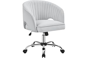 Yaheetech Silla de Oficina de Terciopelo con Ruedas Giratorias de 360°, Función de Inclinación para Trabajo, Altura Ajustable Tapizada Gris Claro