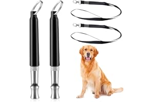 Funver 2 Pièces Sifflet Ultrason pour Chien, Sifflet de Dressage Haute Fréquence Réglable avec Lanière, Outil Anti Aboiement et Éducation Canine Portable pour Chiens Petits Moyens et Grands