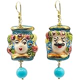 MARARDI Orecchini Donna Italiani Ceramica di Caltagirona [Testa di Moro] Lungo Handmade Gioielli Italiani Originali Eleganti 