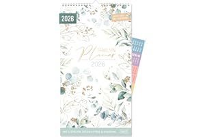 ‎HÄFFT Häfft® Familienplaner 2026 mit 5 Spalten "Blattgold" 22,5 x 41,2 cm, Wandkalender 2026 mit Sticker, Familienkalender Wandplaner: Ferientermine & viele Zusatzinfos - nachhaltig & klimafreundlich