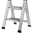 EPROSMIN 2-Step ladders Lightweight Folding Aluminum Alloy Step Stool with Anti-Slip Wide Tread for Household, Office, Painting, Decorating, Electricians, Silver