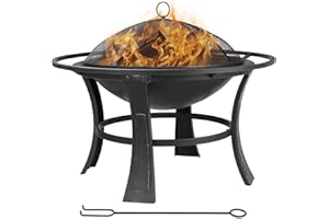 TLSUNNY Brasero de Jardin 68 cm Brasero Exterieur avec tisonnier Anti-étincelles et Grille de Charbon de Bois, brasero pour Jardin, terrasse, Chauffage, Camping