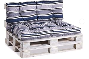 Gutekissen, cuscini per pallet, cuscini per divani da giardino, cuscini trapuntati riempiti con schiuma Poulirette PPI (Set (Cuscino di seduta 120x80 +Schienale 120x40), Blu-grigio 2)