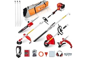 BU-KO Outil de Jardin Fonctionnel Multi-Essence Longue portée 52 CC : Taille-haie, sécateur tronçonneuse, débroussailleuse avec Ligne de déligneuse de 2,4 mm d'épaisseur et 3 rallonges Sac à Outils