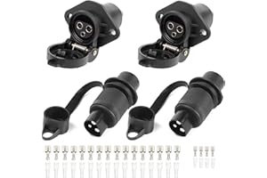 AGRISHOP 2 Pezzi Spina 3 Poli Trattore e 2pezzi Presa 3Poli Trattore 12v 24v Impermeabile,Spina e Presa per Rimorchio 3 Poli Connettori Femmina Maschio con Connettori a Forcella Manicotto