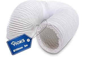 VIOKS Abluftschlauch Klimagerät 5 Meter Lüftungsschlauch 100mm Weiß PVC - Abluftrohr Dunstabzugshaube Klimaanlagen Schlauch Abluftschlauch Trockner - Flexschlauch für 100er Luftführungssysteme