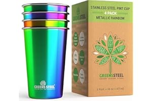 Greens Steel Vaso de Acero Inoxidable - Arco Iris, 475 ml I Juego de Beber Apilable y Reutilizable I Para la Oficina, Casa, Viaje y Camping I Antiarañazos, Antideslizante, Antidecoloración