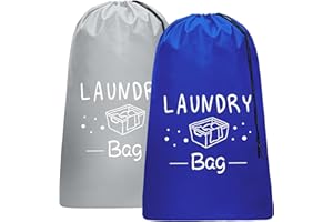 PASHOP 2 Stück 92X61CM Wäschesack Reise Schmutzwäsche, Wäschebeutel mit Kordelverschluss, Tragbar, Große Kapazität, Ideal für Reisen Camping oder Zuhause-Aufbewahrung (Marineblau+grau)