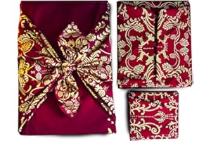 CARÉDEAU Lot de 3 Emballages Noël Papier Cadeau Réutilisable Coton Recyclé Tissu Furoshiki Ecologique Design Créatrice Francaise Premium Pack Famille 3Tailles S M L (Rouge Mysterieuse)