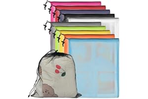 FINZOO Mesh Storage Bags, Nylon Mesh Laundry Bags with Drawstring, Colorful for Sport, Swimming, Beach, Travel, Gym, Camping, 39.5 x 34cm