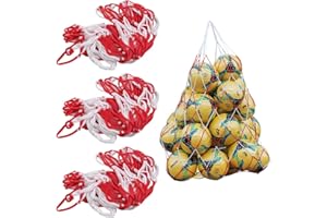HZAOPZE 3 PCS Rete per Palloni, Calcio Rete Portapalloni, Grande Borsone in Rete Sacca a Sfera per Basket Pallavolo, per 10-15 Palloni, Poliestere Rosso e Bianco