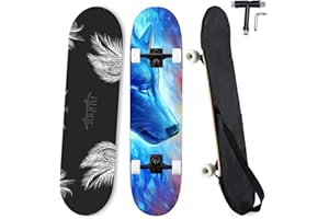 ALIHOC Monopatín estándar de 31 Pulgadas, Superficie de Tablero de Arce de 7 Capas, Apto para niños, Adolescentes, Adultos, Principiantes y Profesionales, con una Carga máxima de 150 kg