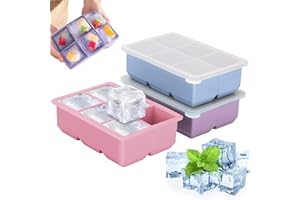 BAILTOUK 3 Piezas Cubiteras para Hielo con Tapa, Moldes de Silicona Apilable, Cubitera Silicona sin BPA Bandejas para Hielo para Bebidas Frías, Whisky, Cócteles, Comida (Verde, Rosa, Morado)