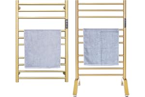 WRJAHCG Scaldasalviette Elettrico Bagno Oro,Termoarredo Bagno Termosifone Radiatore Autoportante E Montato A Parete Stendibiancheria In Acciaio Inossidabile 304 10 Barre Scaldasalviette,Plug-In