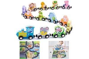 MEINRAUM Juguete Montessori a partir de 1, 2, 3 años, Tren de Números con Animales de Madera de 13 Piezas, Tren de Madera Magnético con Animales y Alfombrilla de Juego, Juguete de Motricidad y Aprendizaje para