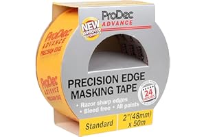 ProDec Advance 48mm (2 inch) x 50m Precision Edge Multi Surface Painters Masking Tape for Razor Sharp Lines with No Paint Bleed For Indoor Painting and Decorating Compatible with All Paints, 2"