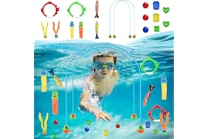 Ctxtqtdt 18 Pièces Jouets de Plongée, 1.4M Anneaux de Plongée, Arche de Plongée, Accessoires de Plongée de Piscine, Jouets de Piscine Exterieur pour Enfant Garçon Fille Jeux
