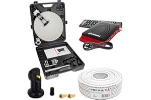 PremiumX Camping SAT Anlage HD TV Satelliten Receiver Single LNB 10m Kabel 2X F-Stecker kompakt im Koffer Camp Zubehör