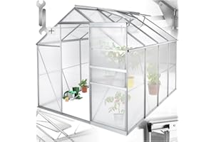tectake® Aluminium Greenhouse, 250 x 185 x 195 cm, Greenhouse, Tomato House, Cold Frame, Plant House, UV Resistant, 4 mm Plate, Sliding Door & Skylight, Protection Against Cold, Rain and Frost -