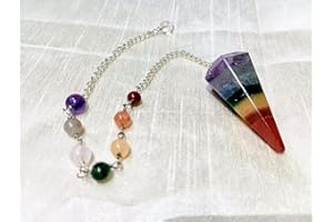 P&R:UK Pendulum 7 Chakra Crystal Dowsing Point Scrying Dowser with Chakra Beads Chain Genuine Gemstone Hexagonal Pointed Handcrafted Healing Crystal Wellness Gift Divination Tool Reiki Therapy