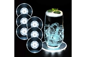 MEDOYOH 6er-Set Kühle Weiß LED Untersetzer für Getränke, ON/Off Wasserdicht Rund Untersetzer Acryl für Gläser Flaschen Partys Hochzeiten Bar Weihnachten Pub