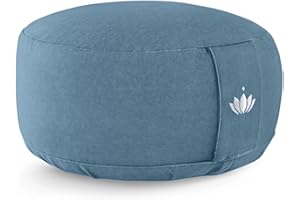 LOTUSCRAFTS® Meditationskissen mit 15cm Sitzhöhe, bestickt, Yoga Kissen mit Dinkelfüllung, Yogakissen Rund, Bodenkissen Rund, Yogakissen Meditationskissen, Yogakissen Bezug waschbar, GOTS zertifiziert