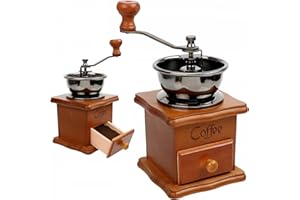 Retoo Molino De Café Manual marrón retro manual sobre madera con manivela, portátil, molinillo de café con diseño antiguo, molinillo de café espresso para granos de café, acero inoxidable