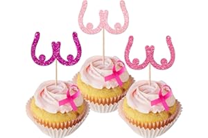 SYKYCTCY 30 Pack Breast Cancer Awareness Cupcake Toppers Glitter Breast Cupcake Picks Breast Cancer Decorations for Believe Hope Pink Ribbon Party Cake Decorations Supplies