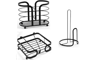 UTILISSIMI EDITACASA - Set 3 pezzi Porta Bicchieri, Porta Tovaglioli e Porta Rotolo - in metallo il set- kit segue uno stile moderno nero