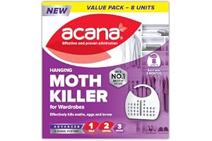 Acana Hanging Moth Killer & Freshener, 8 Pack - Lavender Fragrance, Natural Oils - for Wardrobes - Protects Clothing & Beddin