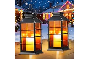 Cozymeow Lanterne Solaire Exterieur Jardin 2 Pièces Lumiere Solaire Exterieur avec Bougie LED Flamme Vacillante, IP44 Étanche Lampes Suspendre pour Balcon Jardin Terrasse Cour Décoration