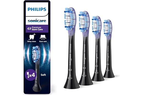 Philips Sonicare G3 Premium Gum Care - têtes de brosse à dents de rechange d'origine, noir, lot de 4, HX9054/88