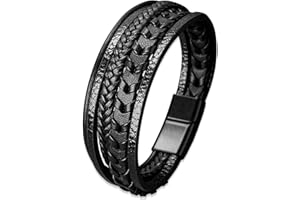 Mochity Armband Herren 21cm, Lederarmband Herren Schwarz Braun Blau, Herrenarmband Armbänder Für Herren Papa. Jungen, Leder Armband Herr Männer Geschenke Schmuck Herren