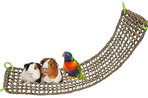 DNOIFNE 100 x 18 cm Vogel-Seegrasmatte, Natürliches Seegras-Gewebenetz, Vogel-Hängematte mit Haken, Vogelkäfigzubehör, Kletterseil-Leiter-Kauspielzeug für Nymphensittich, Hamster, Meerschweinchen, Ratten