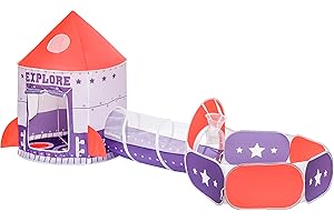 Baroni Toys 3 en 1 Pop Up Tienda de Campaña Infantil, Túnel y Piscina para Niños 3 4 5 6 7 Años, Cohete Espacial, Bolsa de Transporte, Tienda de Juguete para Interiores y Exteriores, Casa para Niños