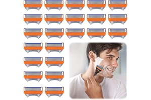 SUEVUT 24PCS Razor Blades for Men Compatible with Gillette Fusion 5 Blades, Orange Razors Blades Compatible with Gillette Fusion5 Razor Blades, 5-Layer Precision Blade for Men's Wet Shavers