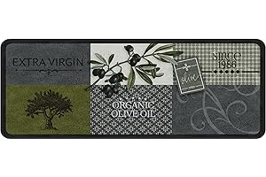 ‎OKU-TEX oKu-Tex Design Küchenläufer, Küchenteppich kurzflor,Mediterran, Grün Grau, waschbar & rutschfest, Vintage Retro, Fußmatte Küche, Oliven, 50 x 120 cm, 1480418