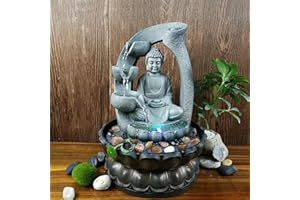 SURPRIZON 11.8in Buddha Tabletop Waterfall Fountain Fengshui Meditation Relaxing Indoor Decoration, Waterfall Kit with Circular Water Flow for Home, Office, Bedroom Decoration (11" × 8")